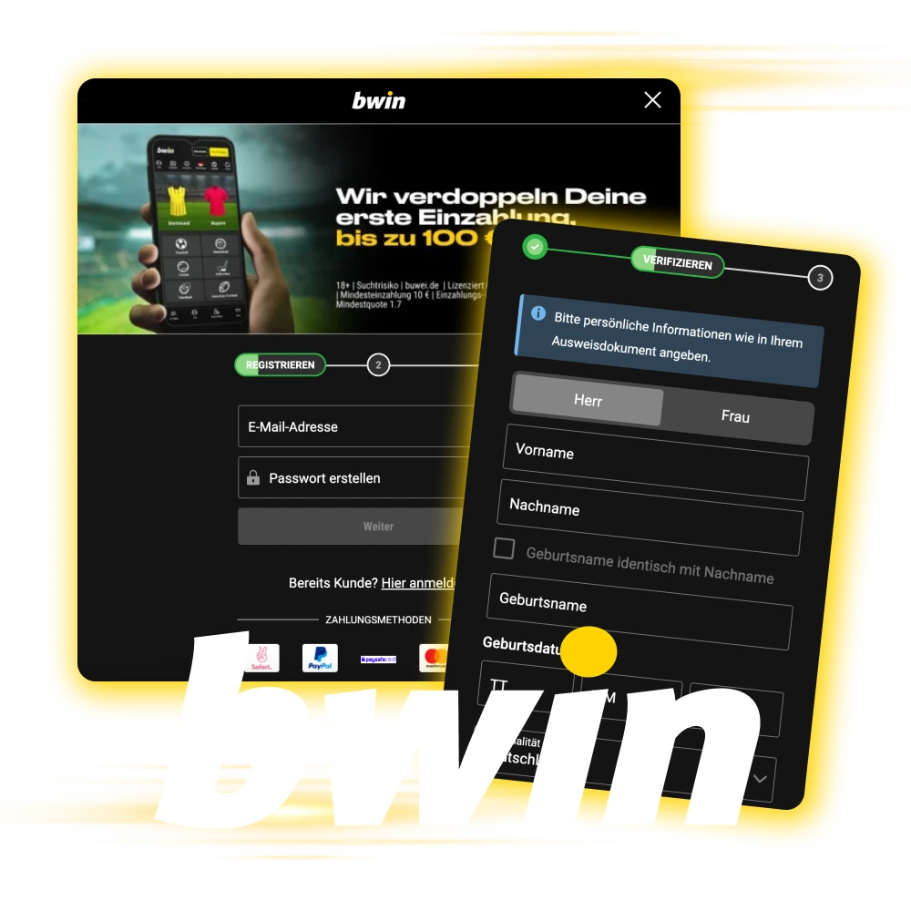 Eröffnen Sie ein neues Konto im Bwin Online Casino.