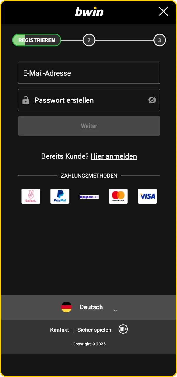 Erstellen Sie ein sicheres Passwort für Ihr Konto beim Bwin Online Casino.