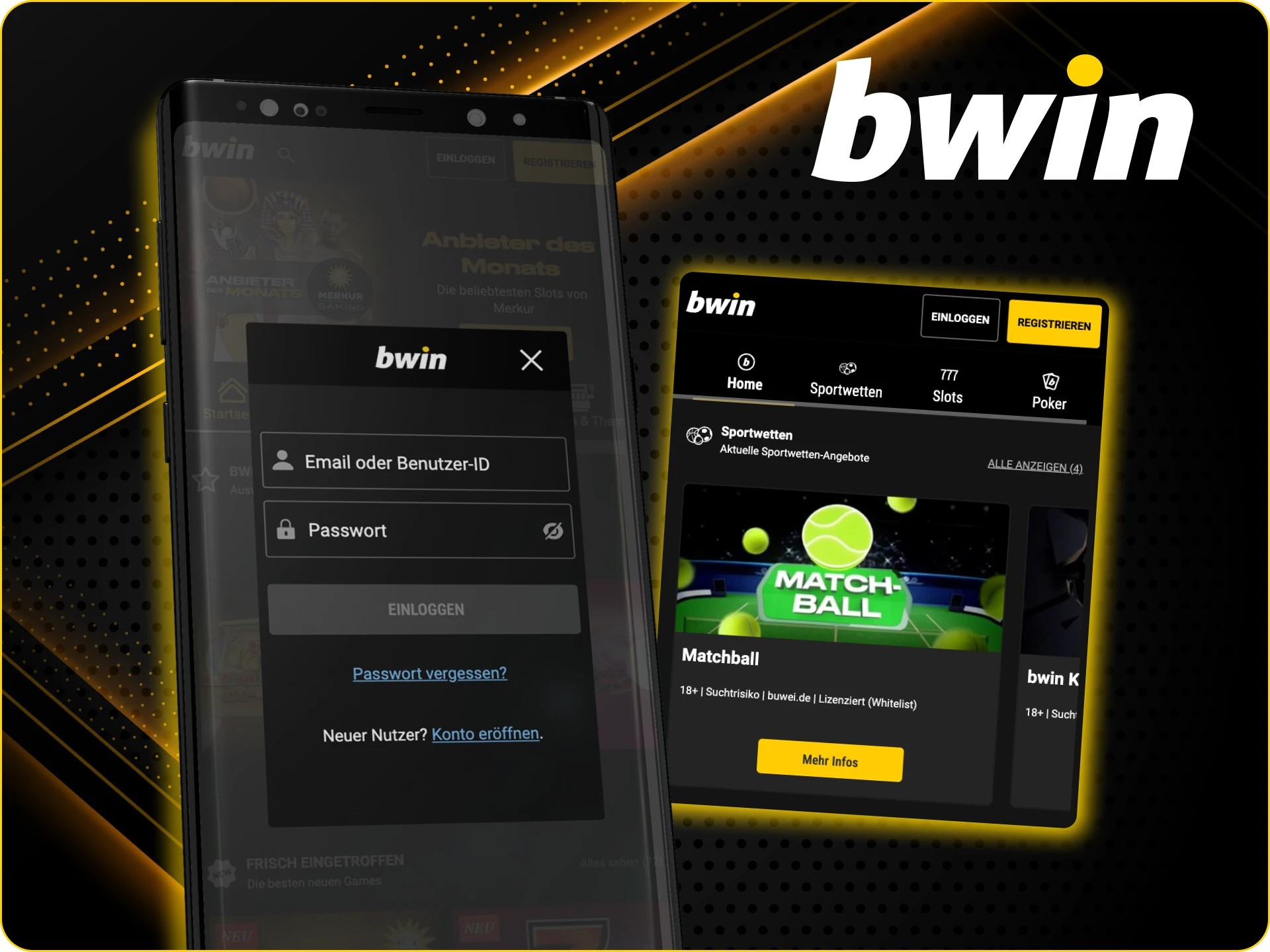 So melden Sie sich in der Bwin Online Casino App an.