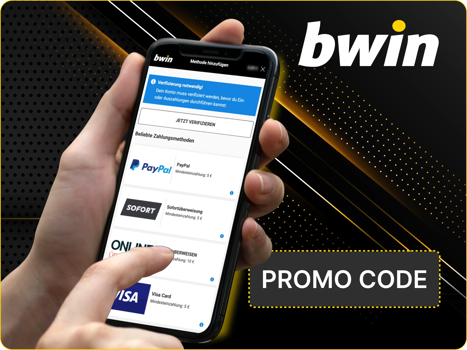 So verwenden Sie einen Promo-Code in der Bwin Online Casino App.