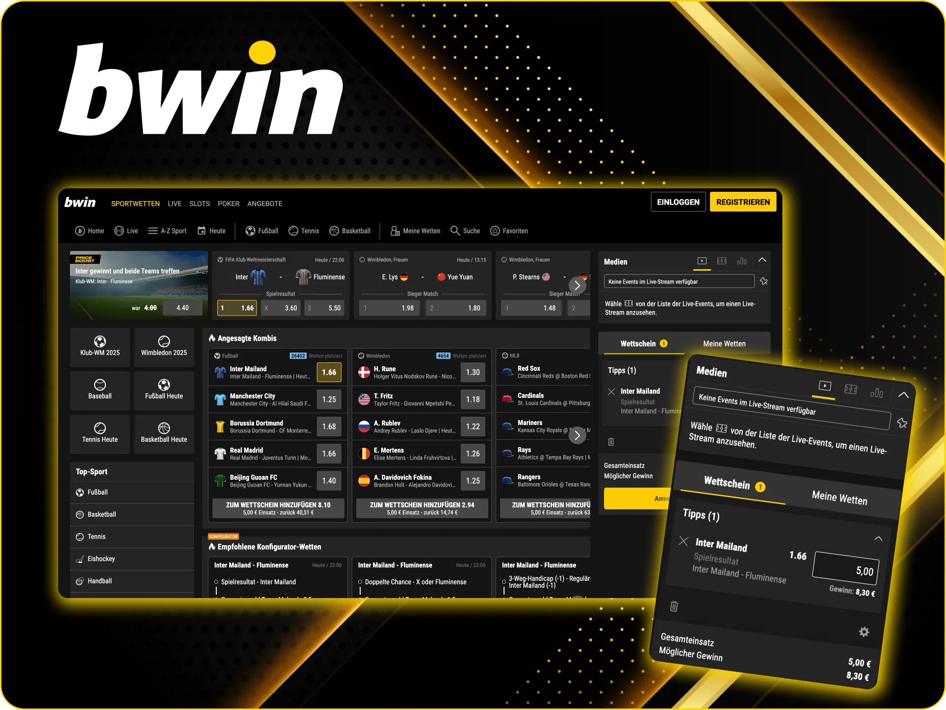 Platzieren Sie Pre-Match-Wetten im Bwin Online Casino und verfolgen Sie das Spiel.
