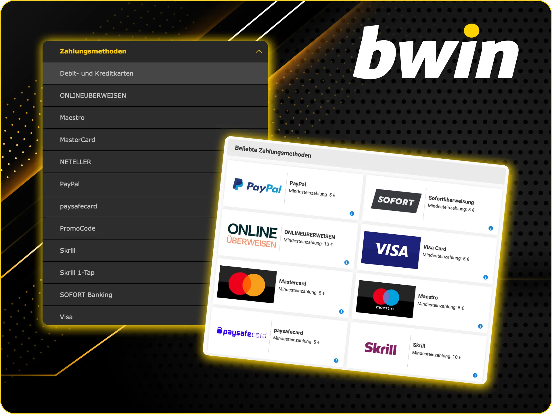 Das Bwin Online-Casino bietet eine große Auswahl an Zahlungsmethoden.
